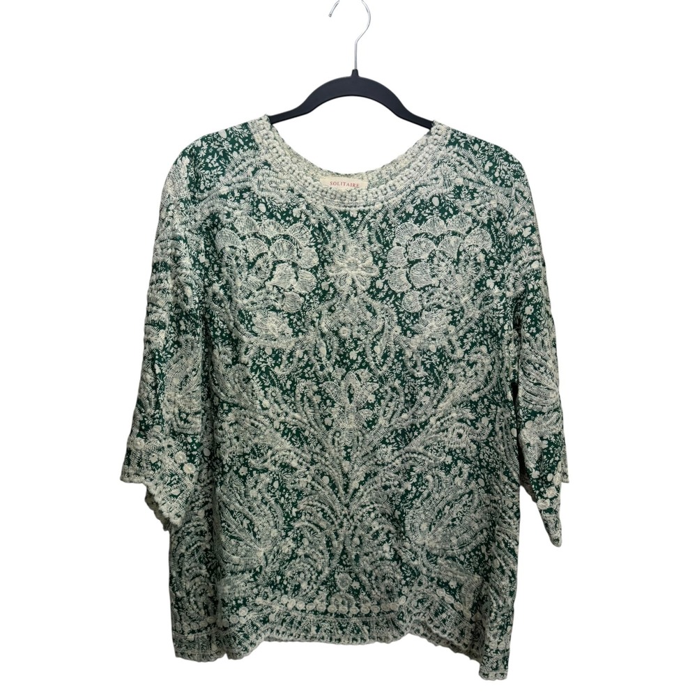 Anthropologie Solitaire Green Cottagecore Embroidered Tunic Top Womens S Prairie